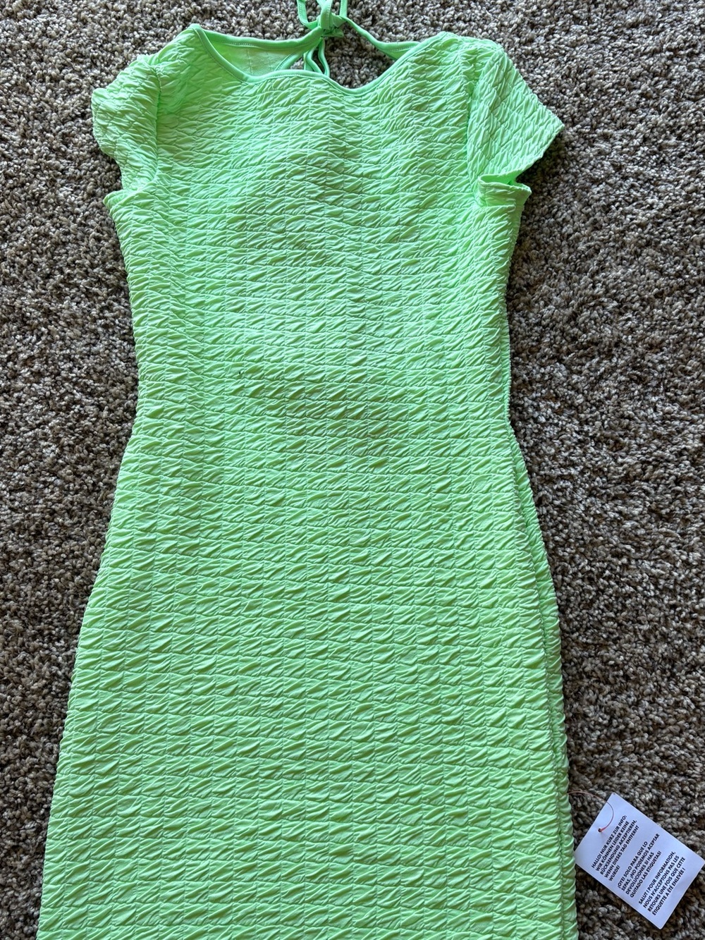 ASOS Neon Lime Textured Short Sleeve Midi Dress